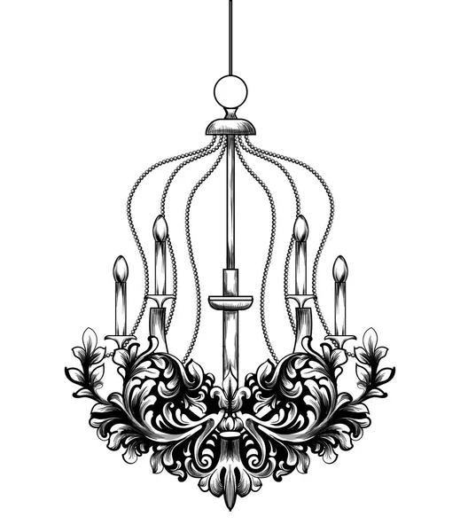 Klasszikus barokk csillár vektor. Francia luxus gazdag bonyolult dísztárgyak. Viktoriánus királyi stílusban dekorok — Stock Vector