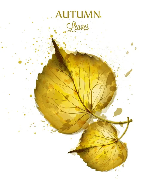 Autumn watercolor leaves Vector isolated on white background. Fall banner template. Golden colors — Stock Vector