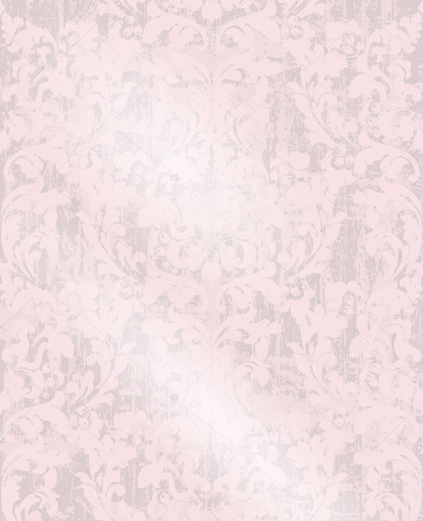 Vintage Damask ornament Vector background. Stylish patterns with stains decor. trendy pastelate pink colors