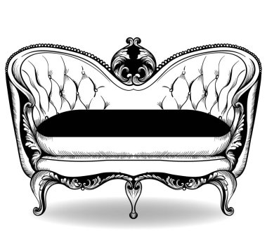 Barok kanepe vektör. Fransız lüks zengin karmaşık yapısı. Royal Victoria tarzı dekor ile lüks süsler