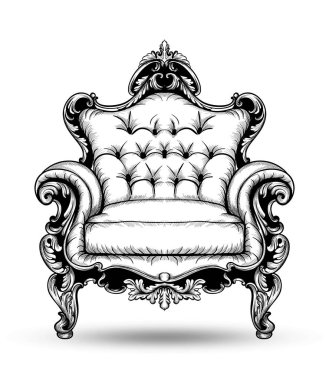 Barok koltuk vektör. Fransız lüks zengin karmaşık yapısı. Royal Victoria tarzı dekor ile lüks süsler