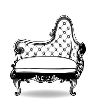 Barok koltuk vektör. Fransız lüks zengin karmaşık yapısı. Royal Victoria tarzı dekor ile lüks süsler