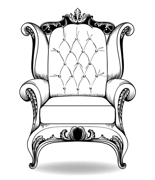 Baroque armchair Vector. French Luxury rich intricate structure. Victorian Royal Style decor with luxurious ornaments — Stock Vector