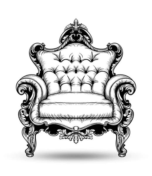 Baroque armchair Vector. French Luxury rich intricate structure. Victorian Royal Style decor with luxurious ornaments — Stock Vector