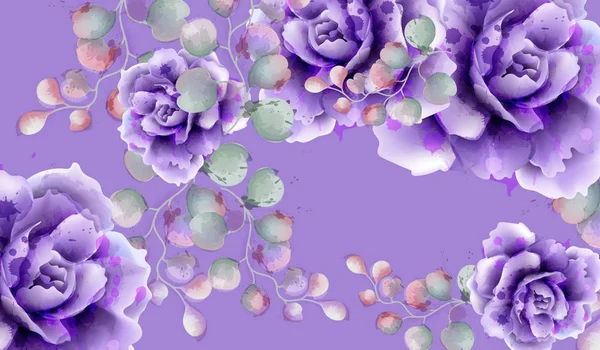 Paarse rozen aquarel achtergrond Vector. Violet trendy kleur decoratie — Stockvector