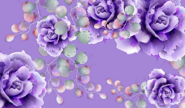Purple roses watercolor background Vector. Violet trendy color decoration — Stock Vector