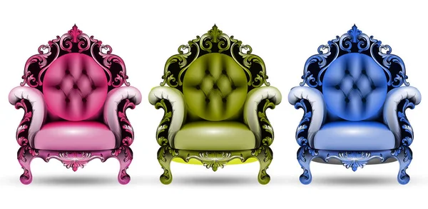 Barock bunte Sessel Vektor 3D-Illustration. Französisch Luxus reichen komplizierten Struktur. Dekor im viktorianischen Stil mit luxuriösen Ornamenten — Stockvektor