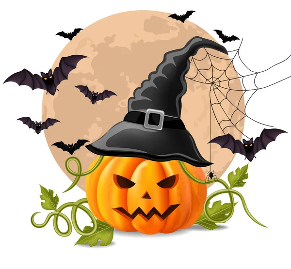 Happy Halloween background with pumpkin and bats Vector illustrations — Stock Vector