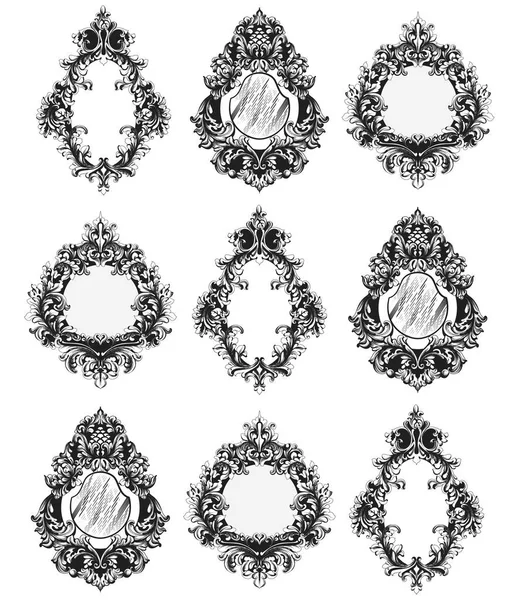 Cornici a specchio barocco Vector. Francese Imperial Luxury ricchi intricati dettagli ornati. Decorazioni vittoriane in stile reale — Vettoriale Stock