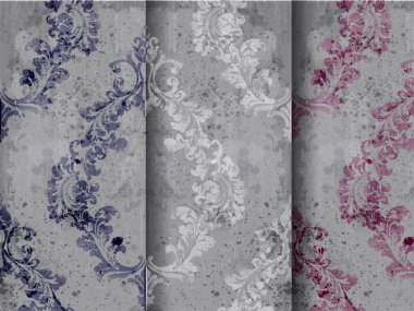 Vintage çiçek Barok desen koleksiyonu vektör ayarlayın. Güzel süsleme dekor. Kraliyet lüks doku çiçek arka planlar. Pastel renkler