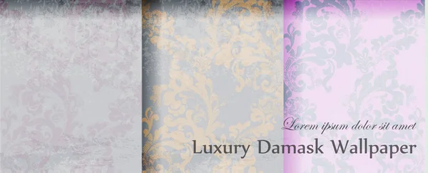 Vintage floreale modello barocco insieme collezione vettoriale. Bellissimo arredamento ornamentale. Royal texture di lusso sfondi floreali. Colori pastello — Vettoriale Stock