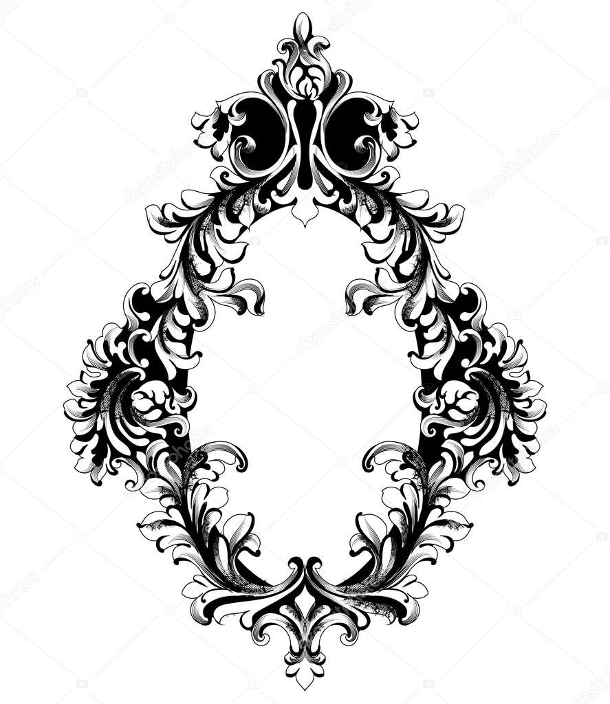 Baroque Mirror frame Vector. French Imperial Luxury rich intricate ornamented details. Victorian Royal Style decors