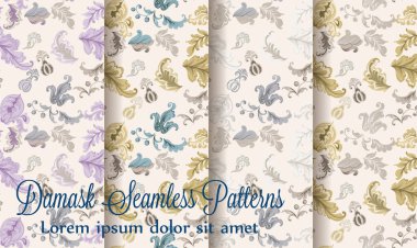 Vintage damask desenler koleksiyon vektör ayarlayın. Eski 30'lu dekorasyon doku stil