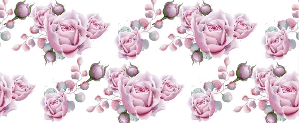 Vector de flores rosas. Patrón floral rosa decoración de estilo acuarela — Vector de stock