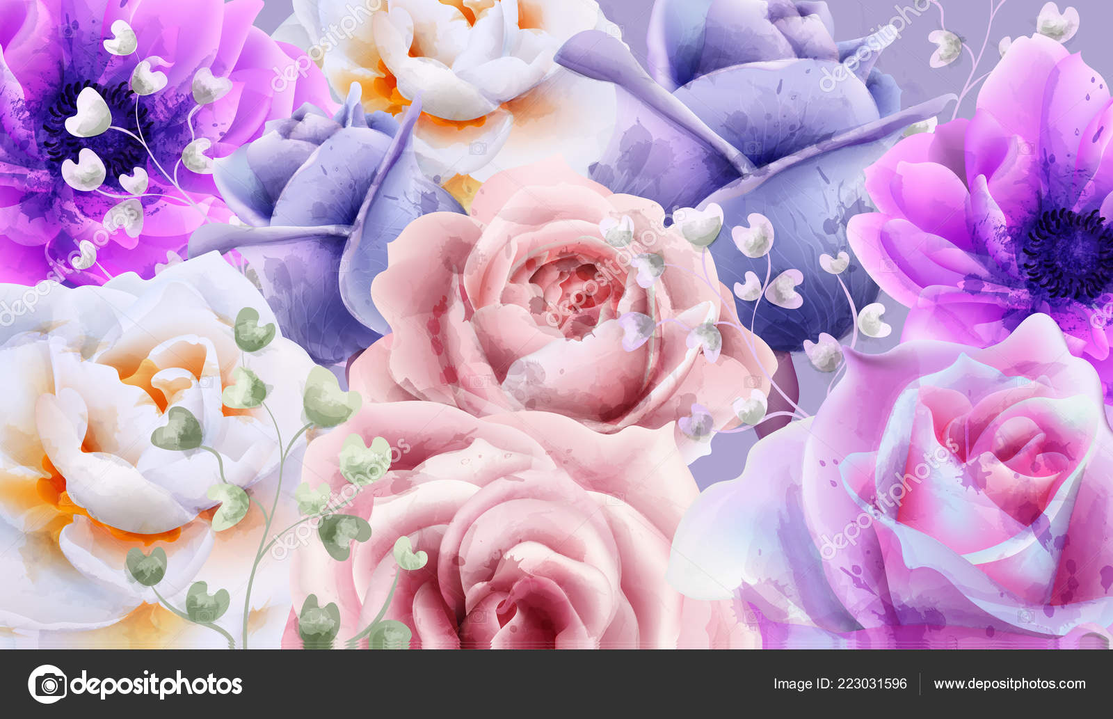 Rose flowers background watercolor Vector. Beautiful vintage pastel colors  floral decors banner Stock Vector by ©inagraur.ymail.com 223031596, image size:1600x1033