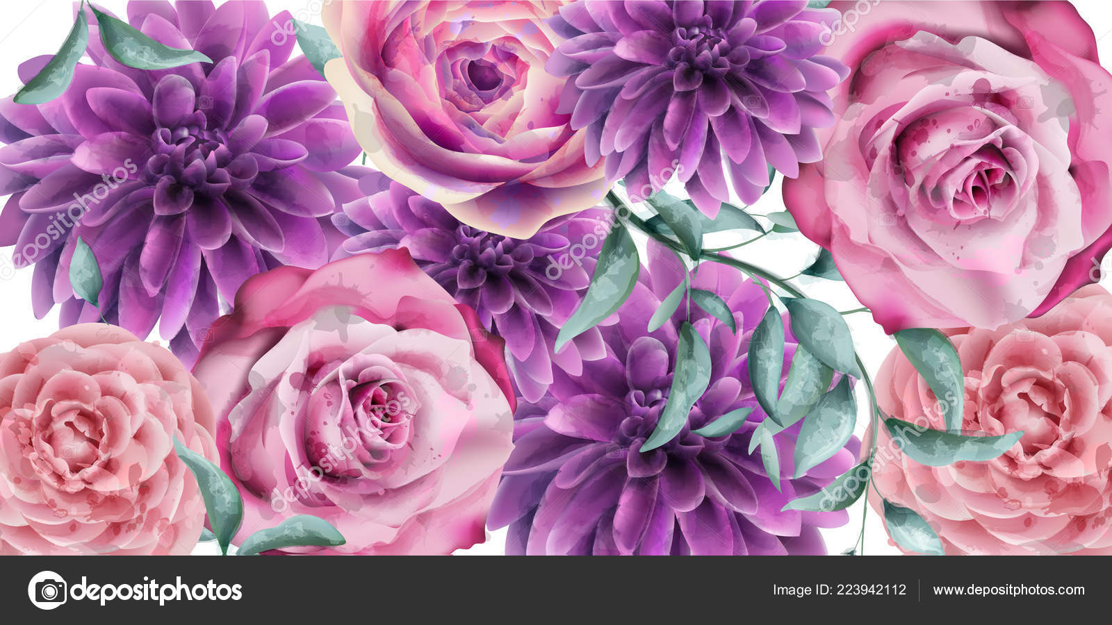 Spring Summer flowers banner watercolor Vector. Beautiful vintage pastel  colors floral decor poster Stock Vector by ©inagraur.ymail.com 223942112, image size:1600x900