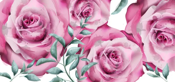 Delikatne kwiaty róży transparent wektor akwarela. Piękne pastelowe rocznika kolory kwiatowy wystrój plakaty — Wektor stockowy