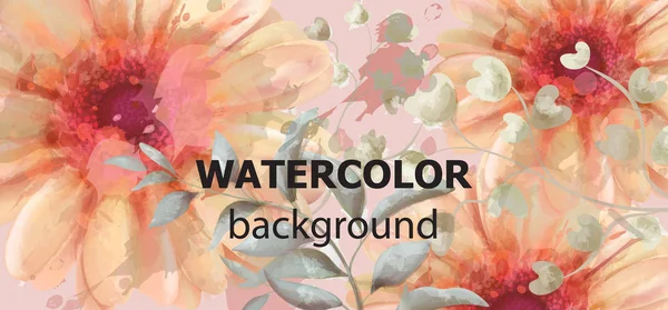 Gerbera bannière florale aquarelle vecteur. Belles couleurs d'automne vintage décors floraux — Image vectorielle