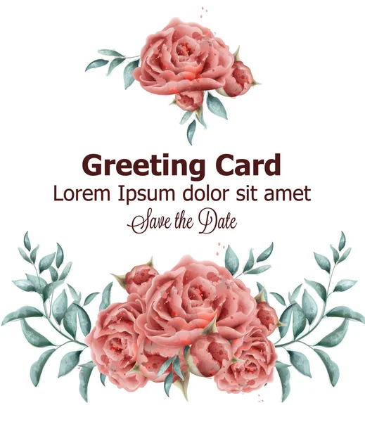 Üdvözlés kártya-val Rózsa virágok-akvarell vektor. Gyönyörű vintage rózsaszín színek virág dekor — Stock Vector