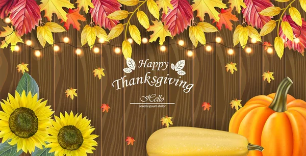 Joyeux Thanksgiving carte vecteur. Feuilles et fruits d'automne. 3d illustrations de symboles détaillés — Image vectorielle