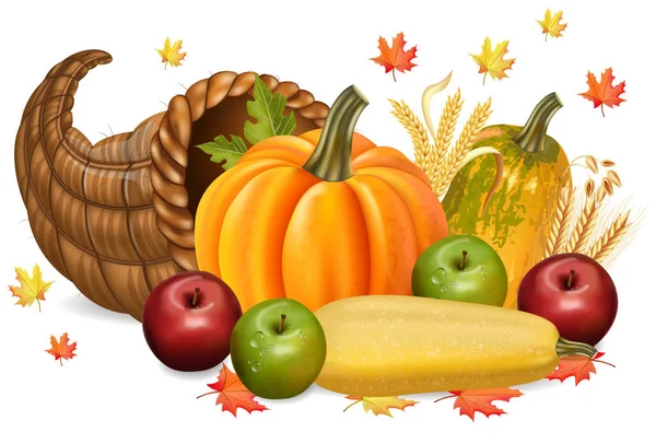 Pompoenen en appels Autumn fall oogst 3d gedetailleerde symbolen-illustraties — Stockvector