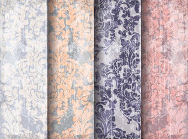 Vintage Barok Victoria vektör belirleme. Çiçek süsleme dekorasyon. Yaprak oyulmuş retro grunge doku tasarım ilerleyin. Pastel renkler
