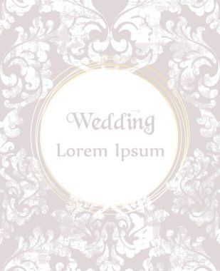 Barok süslü düğün davetiyesi vektör. Viktorya Kraliyet doku. Çiçek dekoratif tasarım. Yuvarlak kare. Pastel renkler dekorlar