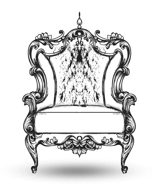 Baroque furniture rich armchair. Royal style decotations. Victorian ornaments engraved. Imperial furniture decor. Vector illustrations line art — Stock Vector