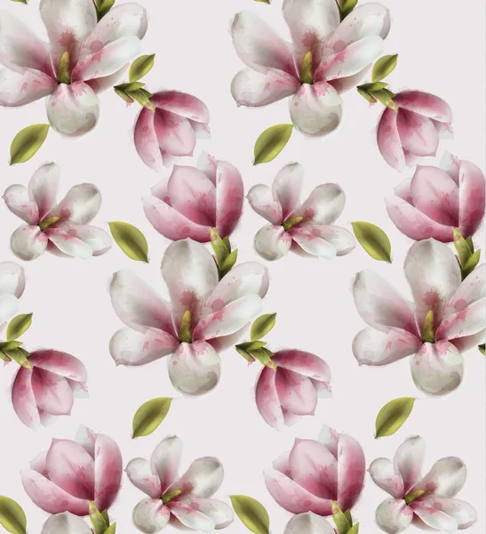 Magnolia mönster vektor akvarell. blommor dekor på vit bakgrund — Stock vektor