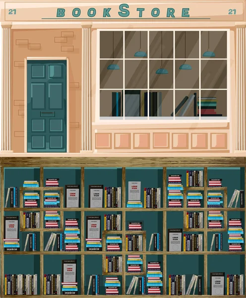 书店立面向量。建筑设计插画装饰。详细的插图 — 图库矢量图片