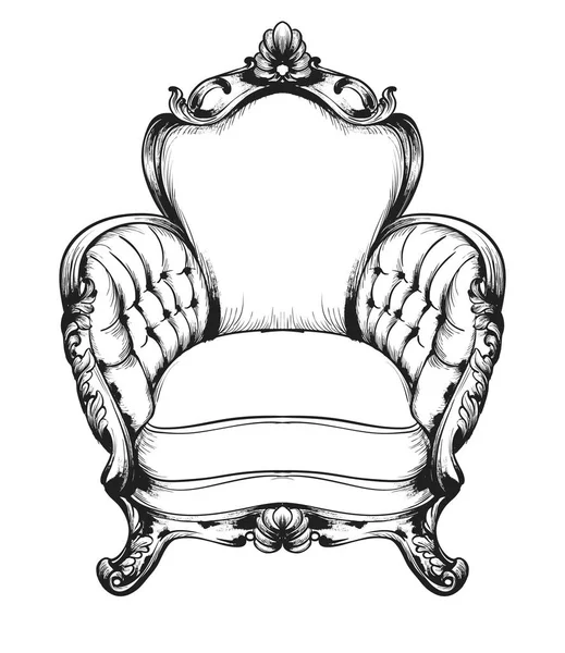 Barok meubels rijk fauteuil. Koninklijke stijl decotations. Victoriaanse ornamenten gegraveerd. Keizerlijke meubels decor. Vector illustraties lijn Kunsten — Stockvector