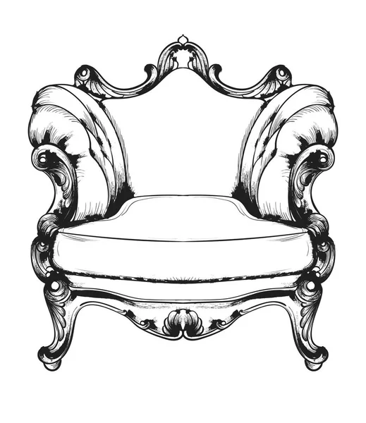 Baroque furniture rich armchair. Royal style decotations. Victorian ornaments engraved. Imperial furniture decor. Vector illustrations line arts — Stock Vector