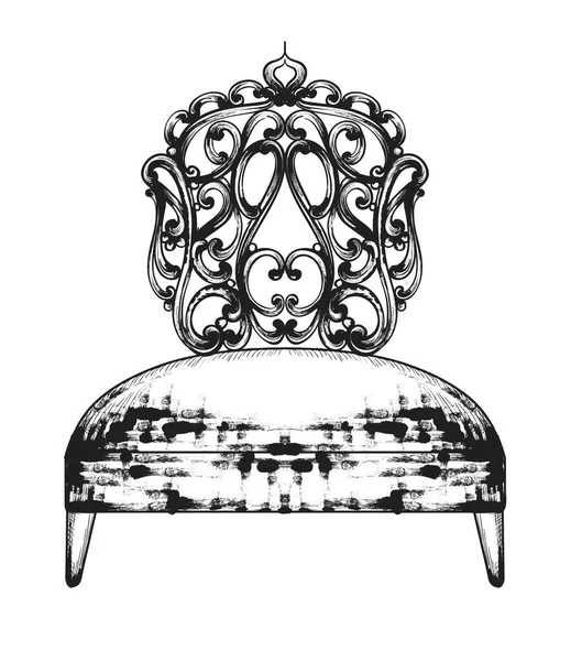 Gazdag barokk szék vektor. Royal stílusú bútorok decotations. Viktoriánus díszek gravírozott. Császári vésett díszítés illusztrációk line art stílusos design — Stock Vector