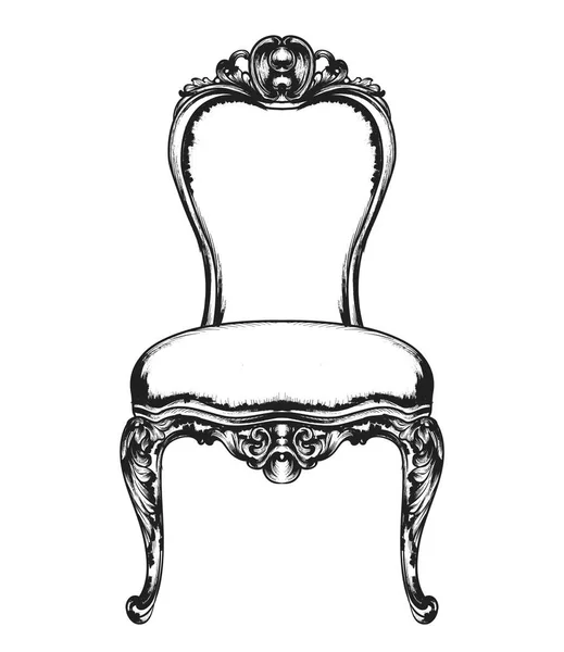 Reicher klassischer Sessel. königliche Dekorationen. viktorianische Ornamente eingraviert. kaiserliches Möbeldekor. Vektor Illustrationen Linie Kunst Barock stilvolle Designs — Stockvektor