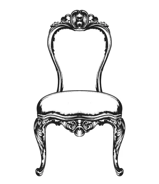 Ricca poltrona classica. Decotazioni in stile reale. Ornamenti vittoriani incisi. Arredo imperiale dei mobili. Illustrazioni vettoriali linea arte barocco disegni alla moda — Vettoriale Stock