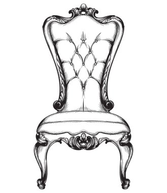 Barok lüks sandalye. Kraliyet tarzı decotations. Victoria süsler kazınmış. İmparatorluk mobilya dekor. Vektör çizimler sanat Barok şık tasarımları satır