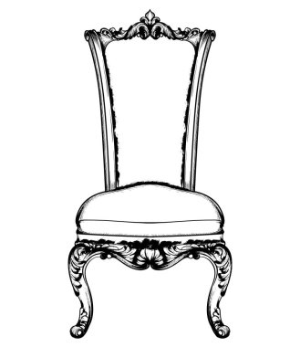 Baroque luxury chair. Royal style decotations. Victorian ornaments engraved. Imperial furniture decor. Vector illustrations line art baroque stylish designs clipart