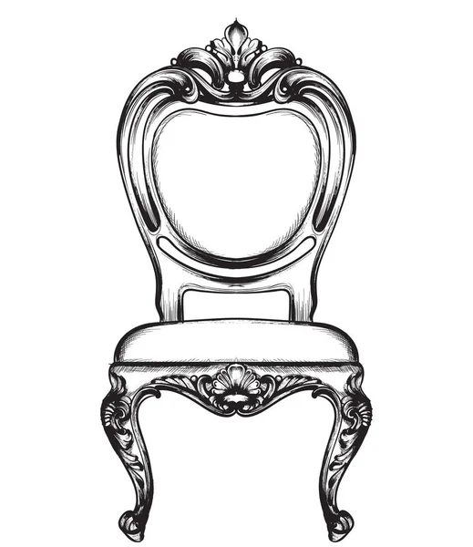 Ricca poltrona classica. Decotazioni in stile reale. Ornamenti vittoriani incisi. Arredo imperiale dei mobili. Illustrazioni vettoriali linea arte barocco disegni alla moda — Vettoriale Stock