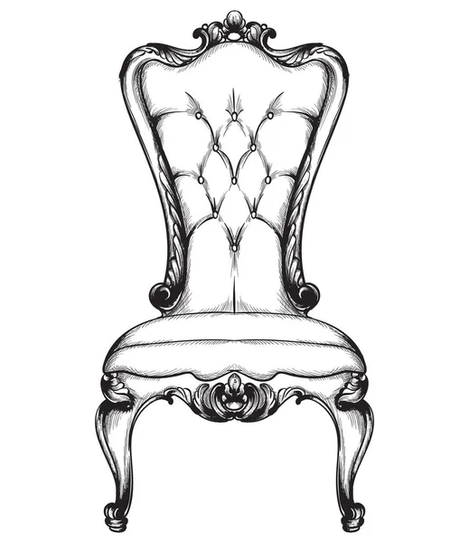 Роскошный стул барокко. Королевский стиль декотации. Викторианские украшения выгравированы. Имперский декор мебели. Векторные иллюстрации линии искусства барокко стильный дизайн — стоковый вектор