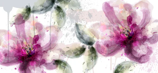 Rózsaszín liliom virágok banner akvarell vektor. kényes virág virágzó dekorációval. Esküvő, meghívó, képeslap, nők napja üdvözlőlap. Flow színes csepp. Szép pasztell színek — Stock Vector