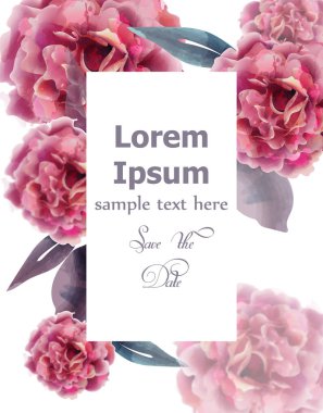 Pembe gül sulu boya menü kartı şablonu vektör. Düğün töreni, hassas kartpostal, kadınlar günü tebrik kartı davetiye. Güzel renkler