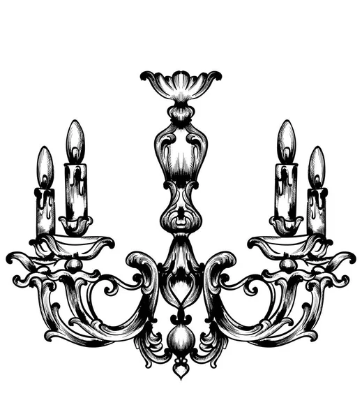 Barokke kroonluchter Vector. Franse luxe rijke ingewikkelde versieringen. Gegraveerde bloeien decoratie. Victoriaanse Koninklijke stijl decoren — Stockvector