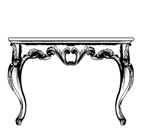 巴洛克丰富的咖啡桌矢量。经典的皇家装饰装饰。复古设计家具。雕刻线条艺术风格 — 图库矢量图片