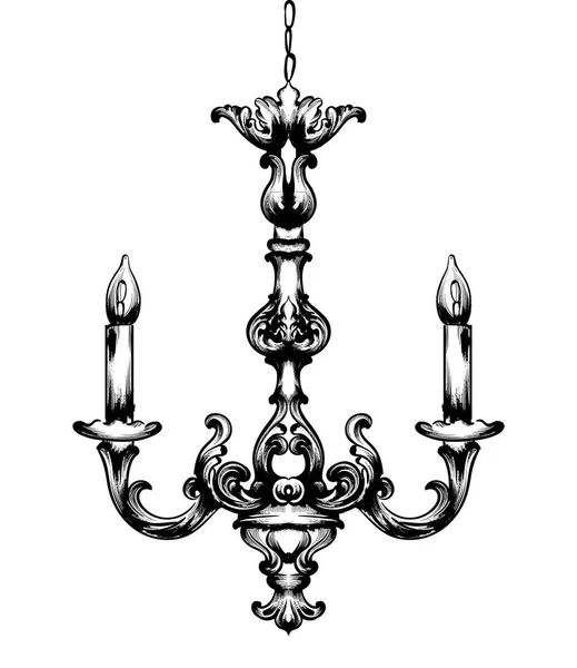 Lampadario barocco Vector. Francese di lusso ricchi ornamenti intricati. Inciso fiorire decorazione. Decorazioni vittoriane in stile reale — Vettoriale Stock