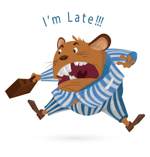 Big Boss mouse late for work Vector cartoon character. Angry worker screeming. Suite dressed. funny illustrations — Stockvector