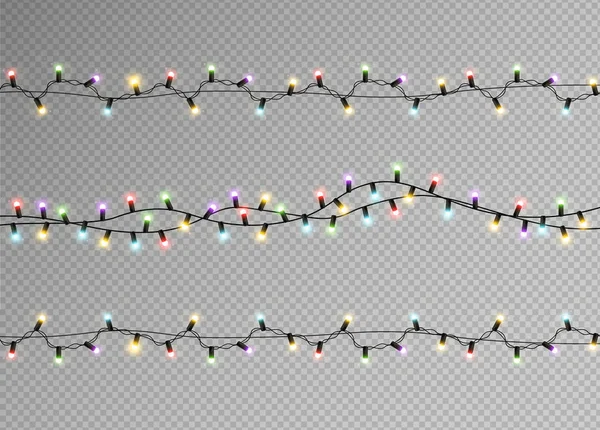 Lights garland isolated on transparent background Vector. Realistic design elements. Christmas lights glowing templates