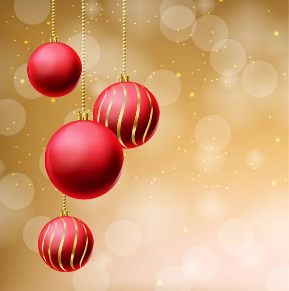 Piros csillogás karácsonyi labdák bézs háttérrel vektor reális. Boldog karácsonyt elemeket. Részletes 3D illusztráció dekorok — Stock Vector