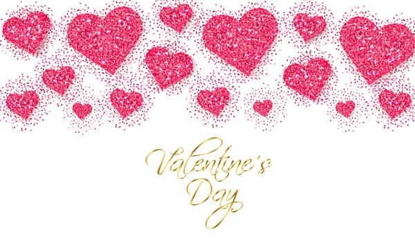 Pink glitter hearts Valentine day banner Vector. Romantic card template. Invitation or party posters — 스톡 벡터