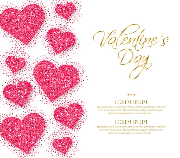 Pembe glitter kalpler Sevgililer günü Vektör. Romantik kart şablonu. Davet veya parti posterleri — Stok Vektör