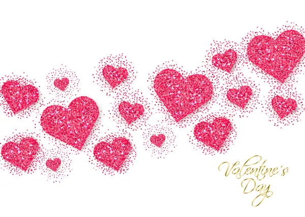 Pink glitter hearts Valentine day banner Vector. Romantic card template. Invitation or party posters — Stockový vektor